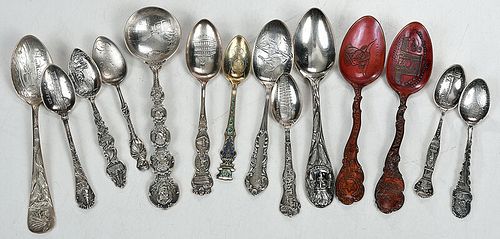 Fourteen Silver and Copper Spoons