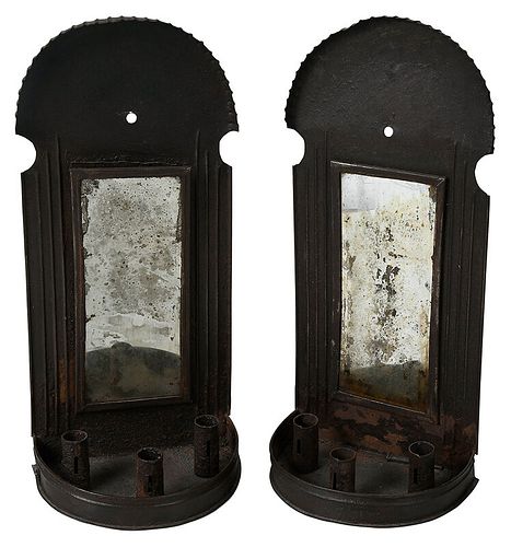Pair of American Mirrored Tin Wall Sconces