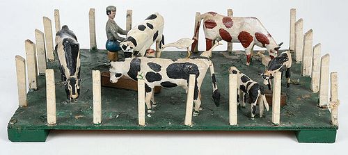Folk Art Carved and Painted Cow Yard