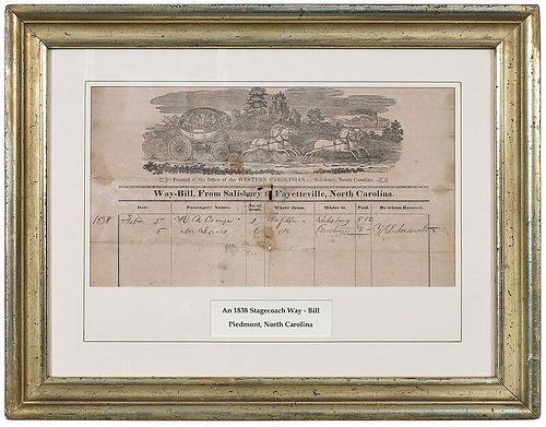 North Carolina 1838 Stagecoach Way-Bill