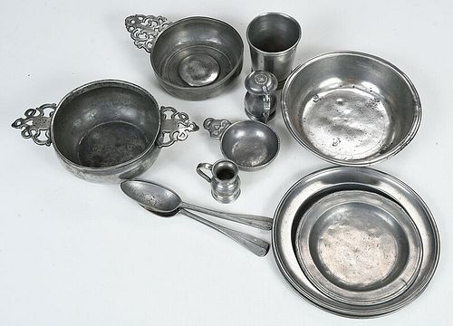 Sixeen Pieces Early Pewter Including American