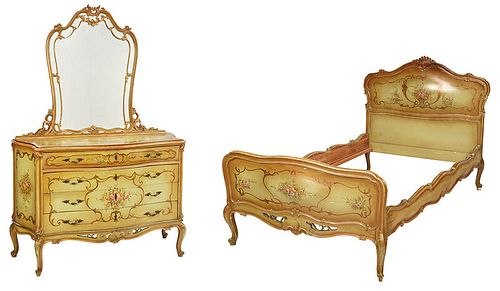 Louis XV Style Paint Decorated Bedroom Suite