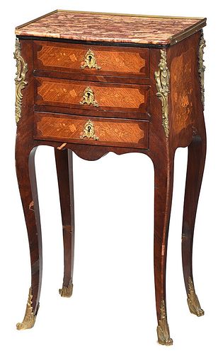 Louis XV Style Marquetry Inlaid Bedside Commode