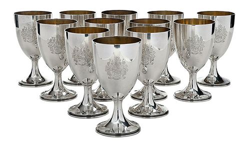 Set of Twelve George III English Silver Goblets