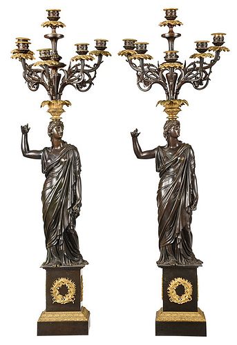 Pair of Empire Style Figural Bronze Candelabra