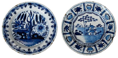 Two Blue and White Delftware Chargers