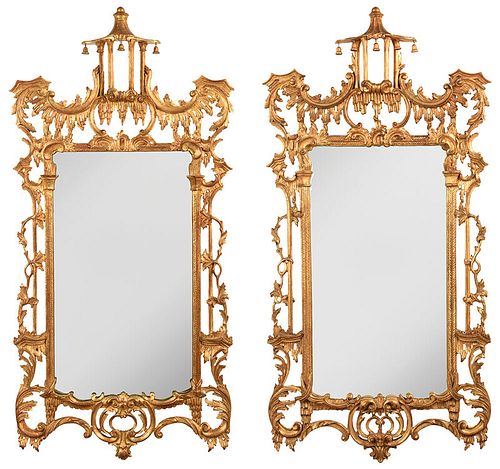 Pair Chinese Chippendale Style Carved Mirrors