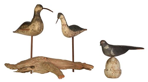 Three Carved and Painted Folk Art Birds