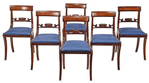 Set of Six Classical Carved Mahogany Side Chairs