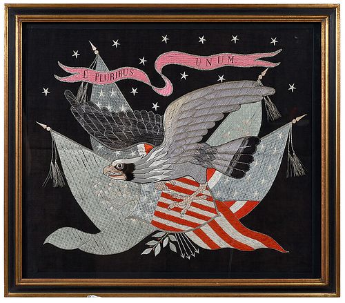 Framed Patriotic Eagle Silk Embroidery 