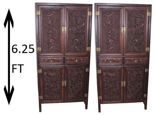 Pair of Chinese Qing Dynasty Fine Carved Cabinets