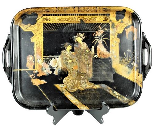 Chinese Export Gilt Lacquerware Tray