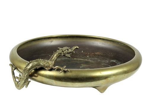 Chinese Bronze Tripod Censer w Dragon