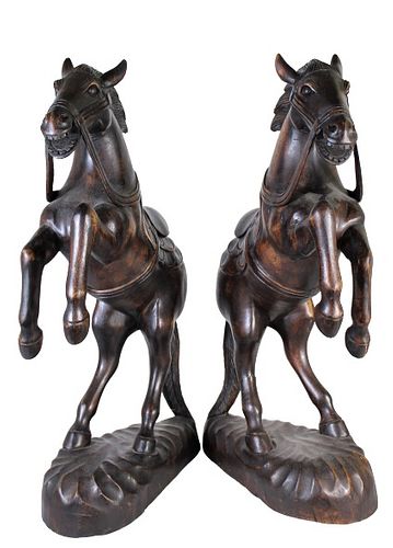 Pair of Wood Horse Statues