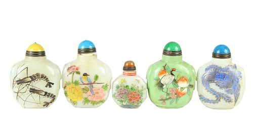 (5) Chinese Stone Snuff Bottles w Scenes