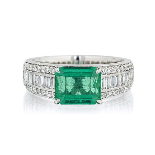 2.18-Carat Fine Colombian Emerald and Diamond Ring