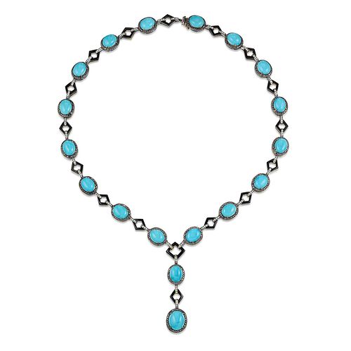 Turquoise Onyx and Diamond Necklace