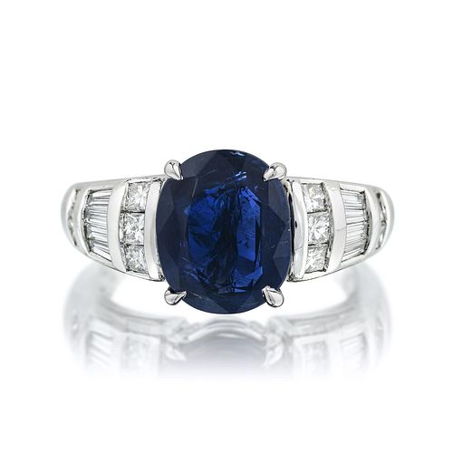 3.58-Carat Burmese Unheated Sapphire and Diamond Ring