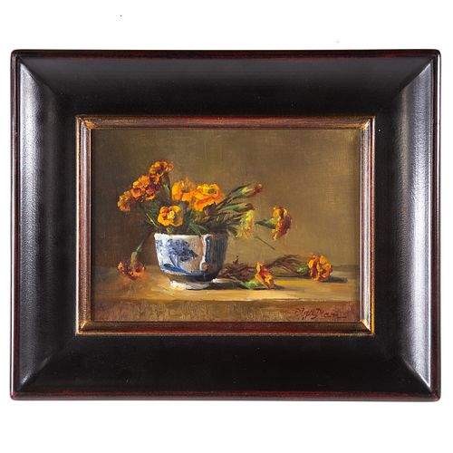 Olga Plam. Flower with Teacup, Oil on Canvas