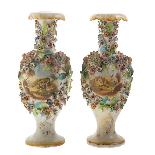 Pair Continental Faience Vases
