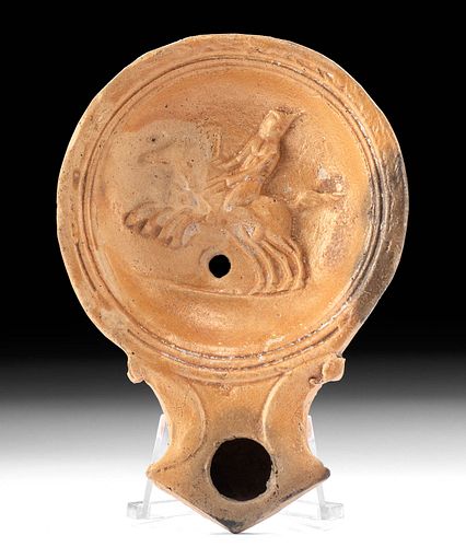Superb Roman Pottery Oil Lamp - Horses & Acrobat