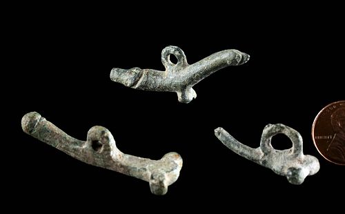 Lot of 3 Roman Leaded Bronze Phallic Amulets