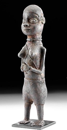 19th C. African Benin Edo Brass Female Attendant