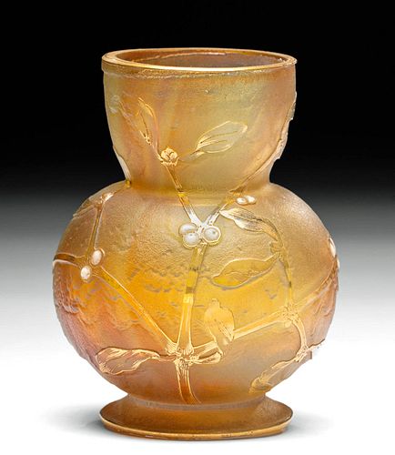 Signed Late 19th C. French Gilt & Enameled Glass Vase