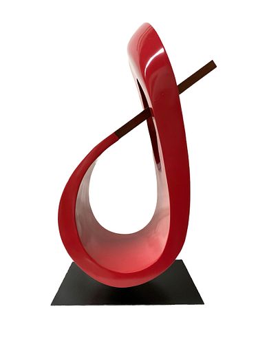 Large Red Wooden Abstract Sculpture 