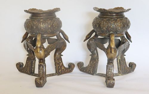 Vintage And Large Pair Of Bronze Planters.