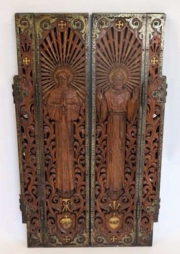 2 Antique Finely Carved Arts And Crafts Religious