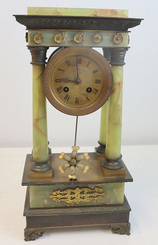 Antique Bronze Mounted Onyx Column Form Clock