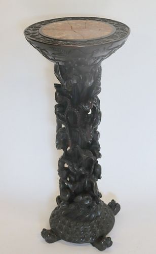 Antique Finely Carved Chinese Hardwood Pedestal