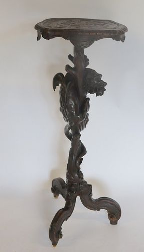 Antique And Finely Carved Griffin Form Pedestal.