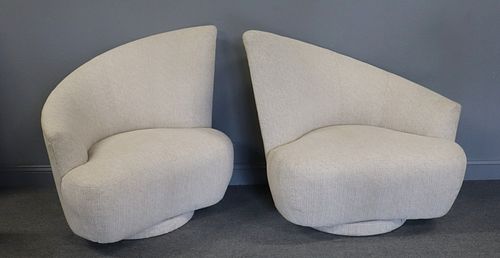 Pair Of Midcentury Style High Back Swivel Chairs