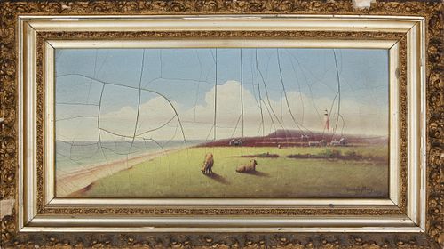 Wendell Macy Oil on Canvas "Sankaty Light from Sankaty Head Road Looking South", circa 1898