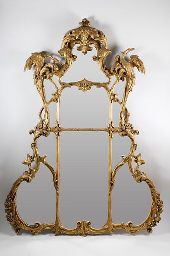 Chinese Chippendale Style Gesso and Giltwood Overmantle Mirror, 19th Century