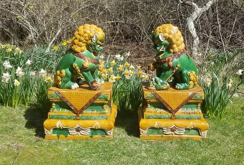 Pair of Vintage Chinese Ceramic Guardian Foo Lions, 20th Century