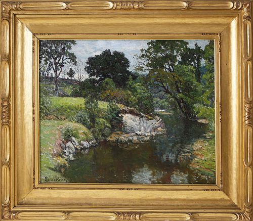 John Joseph Enneking Oil on Canvas "River Landscape"