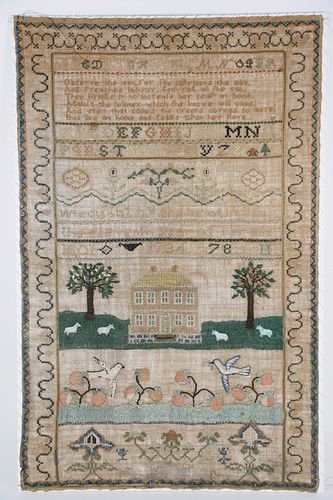 Portsmouth, Newport, Rhode Island Sampler "Wrought by Phebe Almy in the eleventh year of her age 1801"