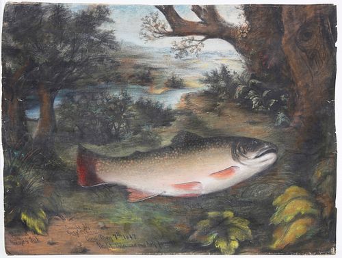 Rare George Gardner Fish  Pastel on Paper "Portrait of a Salmon", circa 1847
