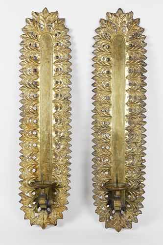 Pair of Signed Italian Cut and Engraved Candle Sconces