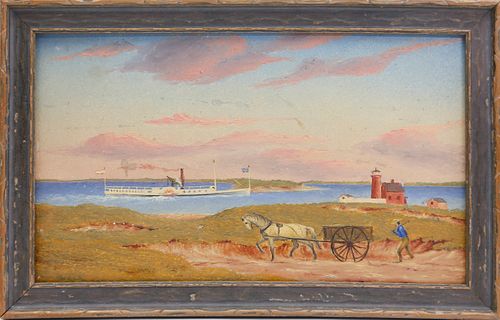 Oil on Artist Board "Steamboat Entering Nantucket Harbor"