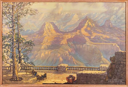 Harry Raymond Henry Color Lithograph “Grand Canyon from Union Pacific Grand Canyon Lodge”