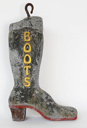 Folk Art Cast Iron Paint Decorated Figural "Boots" Trade Sign, 19th Century