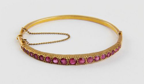 Lady's 14k Yellow Gold Hinged Ruby Bangle Bracelet