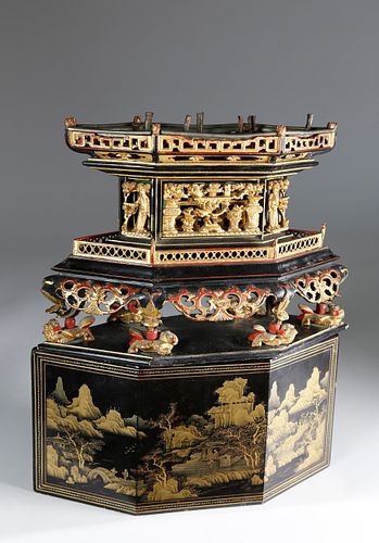 Chinese Gilt Decorated Red and Black Lacquer Portable Altar Stand