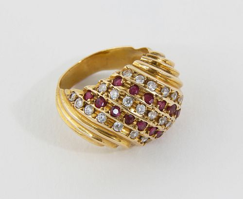 14k Yellow Gold Ruby and Diamond Dome Cocktail Ring