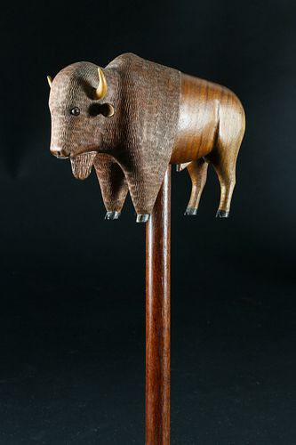 Ralph Buckwalter (American 1906-1990) Folk Art Carved American Bison Cane