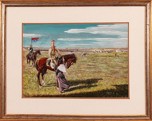 Charles Kemper Tempera on Artist Board "Colonel Custer and the 7th Cavalry Heading Out to the Little Big Horn, Leaving Fort Abraham Lincoln"